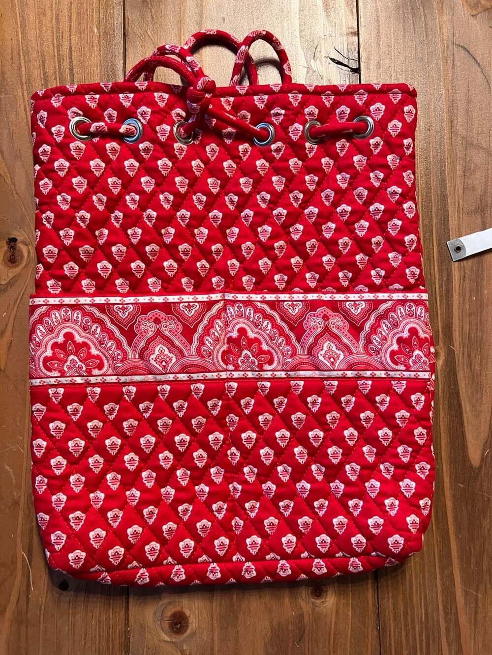 Vera Bradley Quilted Red Paisley Drawstring Backpack